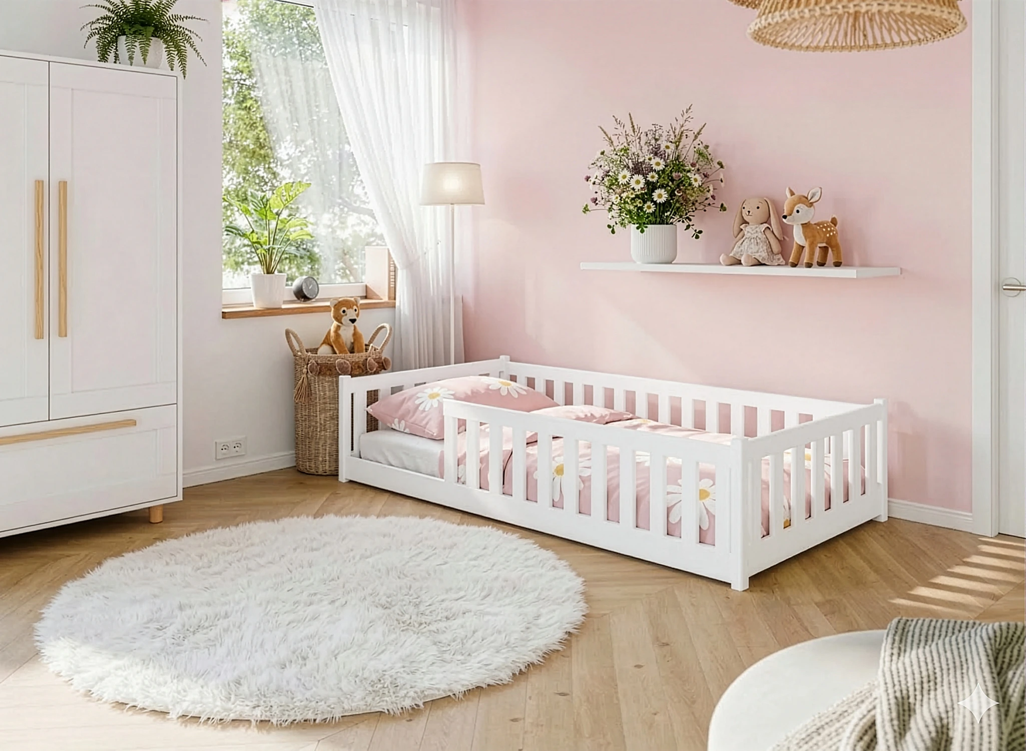 BELLA 90x200 blanc lit Montessori au sol pour enfants Lano Meubles